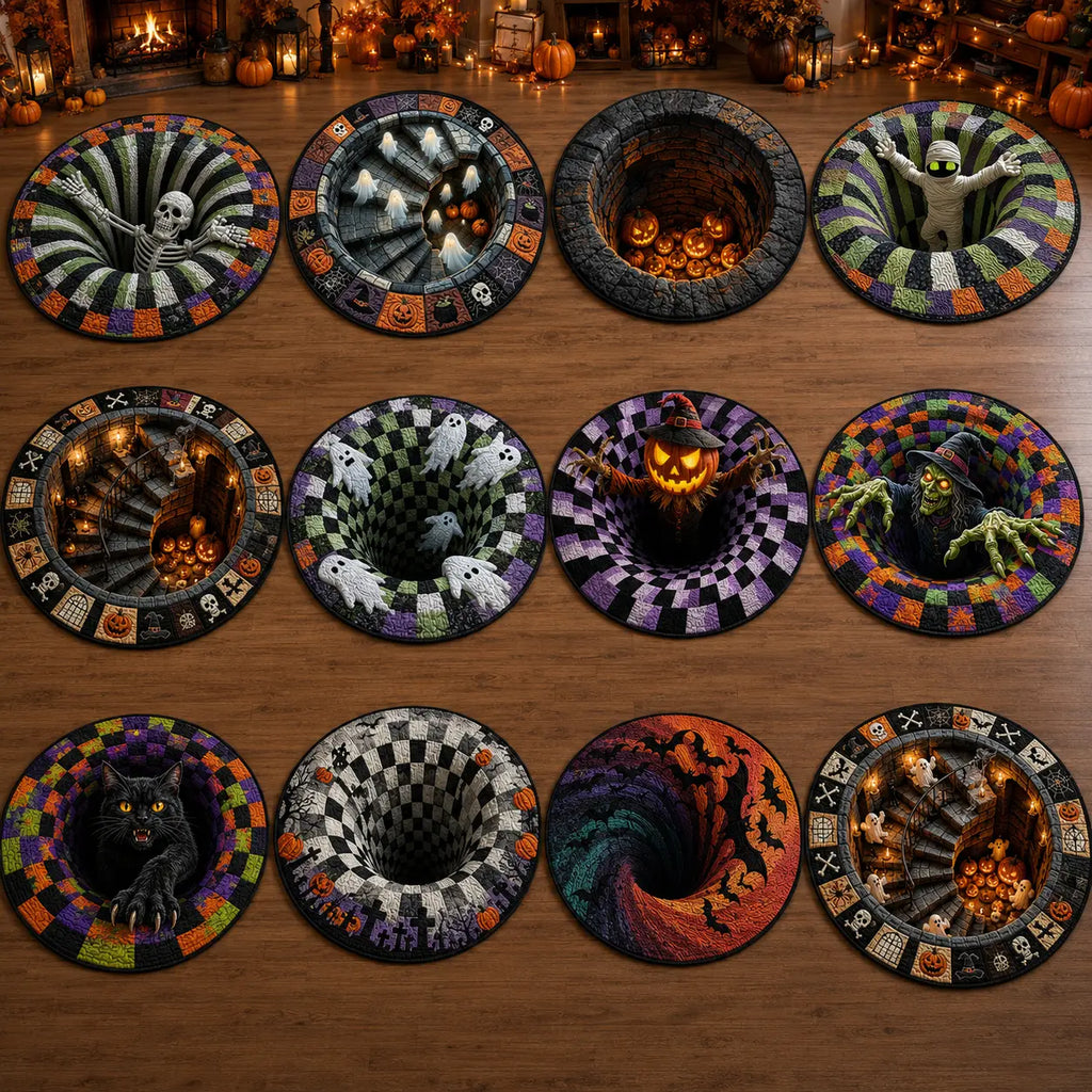 Halloween round Rug 3D Skeleton Vortex Illusion Mat, Soft Non Slip Indoor Rug, Spooky Decor for Living Room Kitchen Bathroom