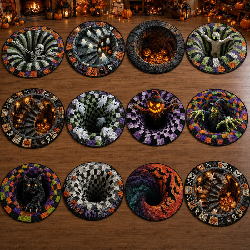 Halloween round Rug 3D Skeleton Vortex Illusion Mat, Soft Non Slip Indoor Rug, Spooky Decor for Living Room Kitchen Bathroom