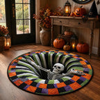 Halloween round Rug 3D Skeleton Vortex Illusion Mat, Soft Non Slip Indoor Rug, Spooky Decor for Living Room Kitchen Bathroom