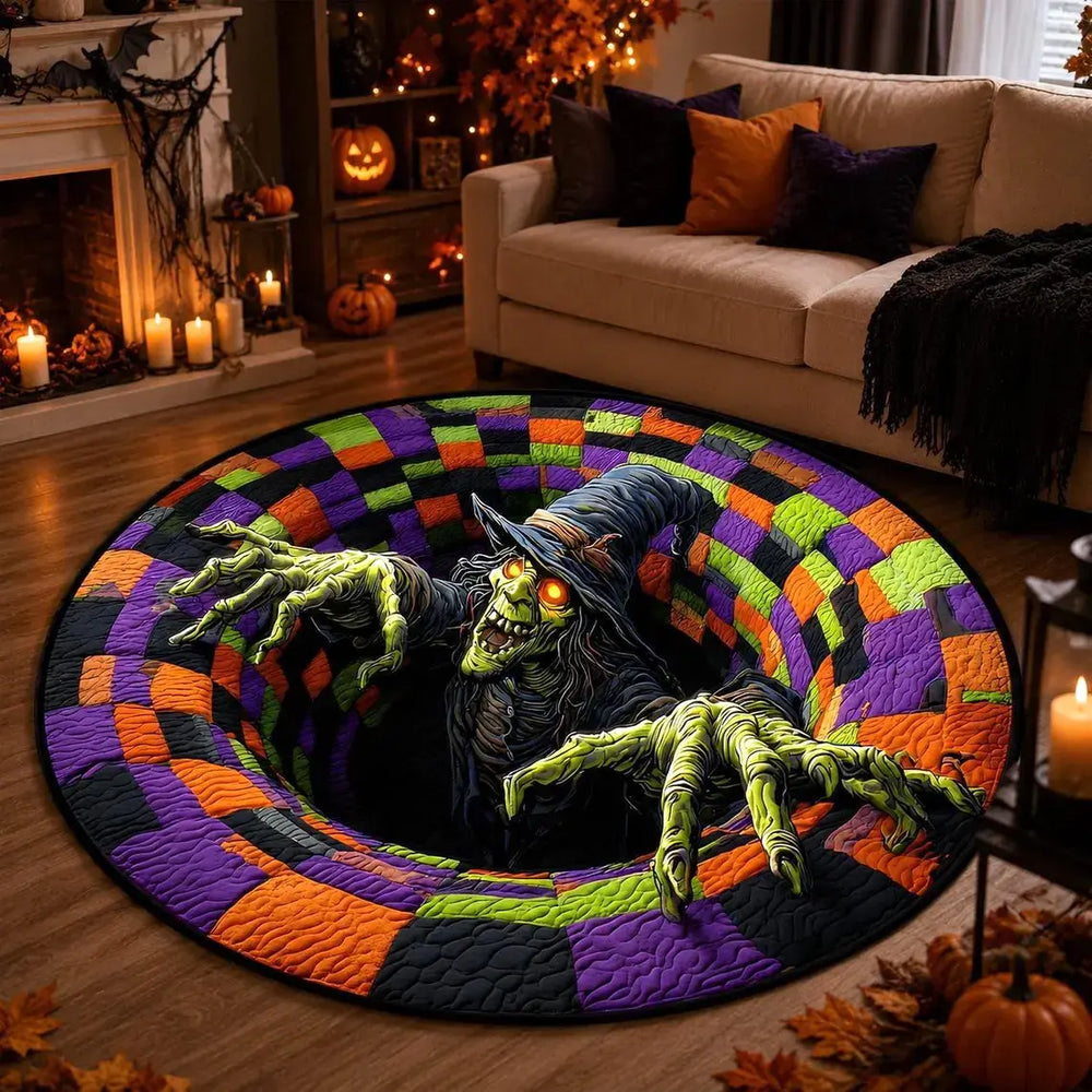 Halloween round Rug 3D Skeleton Vortex Illusion Mat, Soft Non Slip Indoor Rug, Spooky Decor for Living Room Kitchen Bathroom
