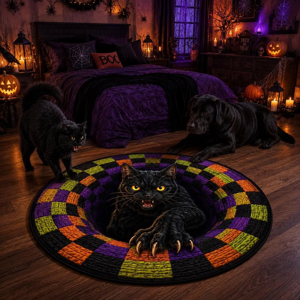 Halloween round Rug 3D Skeleton Vortex Illusion Mat, Soft Non Slip Indoor Rug, Spooky Decor for Living Room Kitchen Bathroom