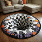 Halloween round Rug 3D Skeleton Vortex Illusion Mat, Soft Non Slip Indoor Rug, Spooky Decor for Living Room Kitchen Bathroom