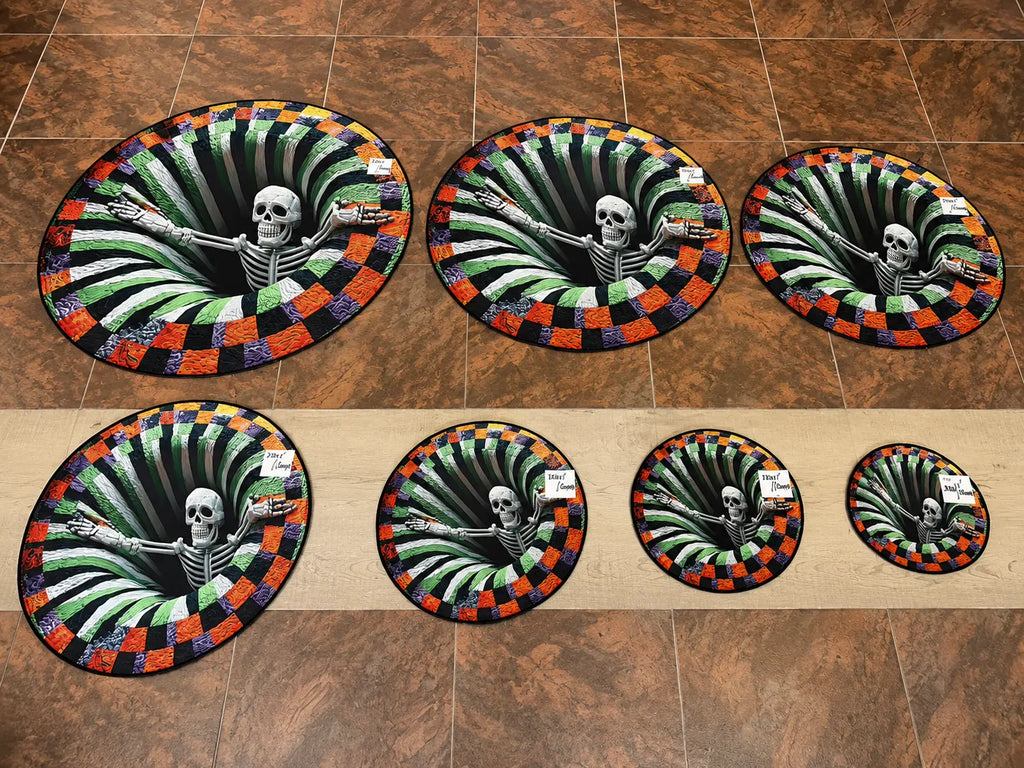 Halloween round Rug 3D Skeleton Vortex Illusion Mat, Soft Non Slip Indoor Rug, Spooky Decor for Living Room Kitchen Bathroom