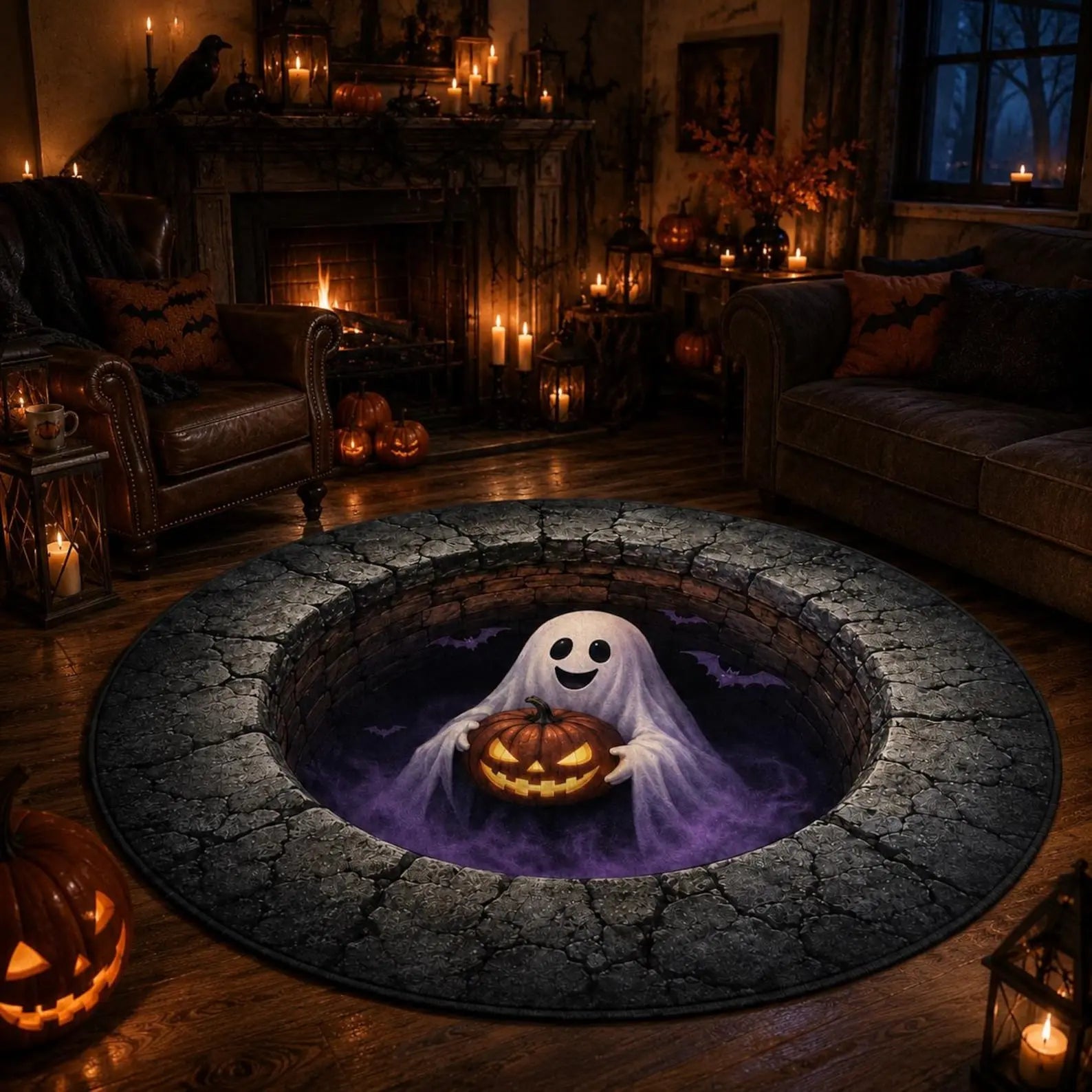 Halloween round Rug 3D Skeleton Vortex Illusion Mat, Soft Non Slip Indoor Rug, Spooky Decor for Living Room Kitchen Bathroom