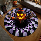 Halloween round Rug 3D Skeleton Vortex Illusion Mat, Soft Non Slip Indoor Rug, Spooky Decor for Living Room Kitchen Bathroom