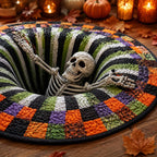 Halloween round Rug 3D Skeleton Vortex Illusion Mat, Soft Non Slip Indoor Rug, Spooky Decor for Living Room Kitchen Bathroom