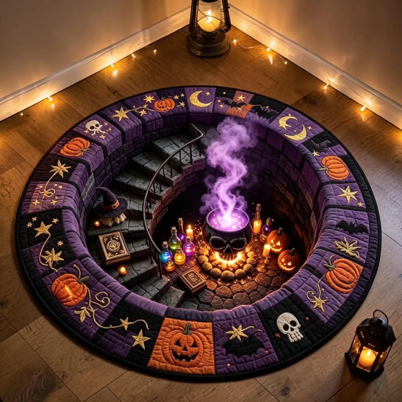 Halloween round Rug 3D Skeleton Vortex Illusion Mat, Soft Non Slip Indoor Rug, Spooky Decor for Living Room Kitchen Bathroom