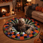 Halloween round Rug 3D Skeleton Vortex Illusion Mat, Soft Non Slip Indoor Rug, Spooky Decor for Living Room Kitchen Bathroom