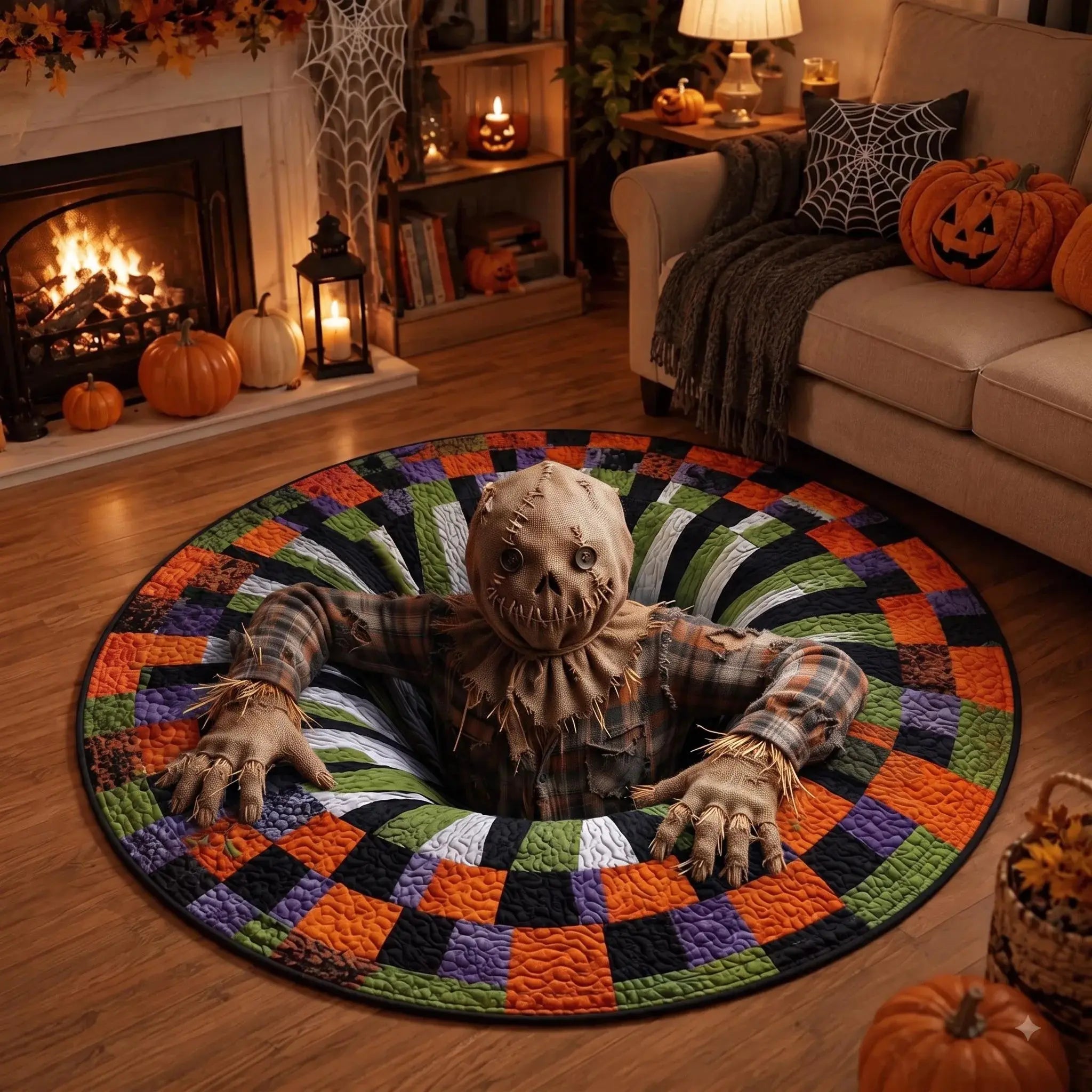 Halloween round Rug 3D Skeleton Vortex Illusion Mat, Soft Non Slip Indoor Rug, Spooky Decor for Living Room Kitchen Bathroom